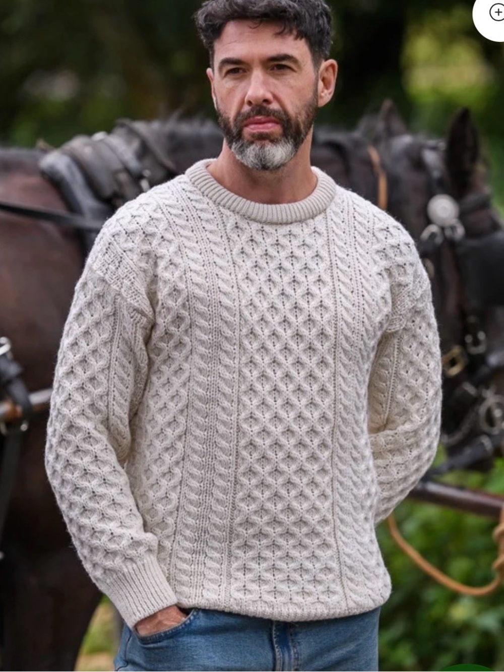 NWT Aran Sweater Market C311 Heavyweight Wool Fisherman Sweater Large Natural